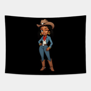 Black Cowgirl Winking Tapestry