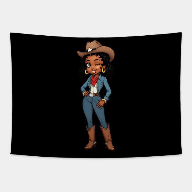 Black Cowgirl Winking Tapestry by UrbanLifeApparel
