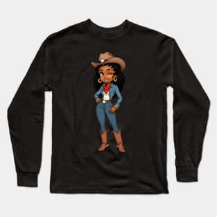 Black Cowgirl Winking Long Sleeve T-Shirt