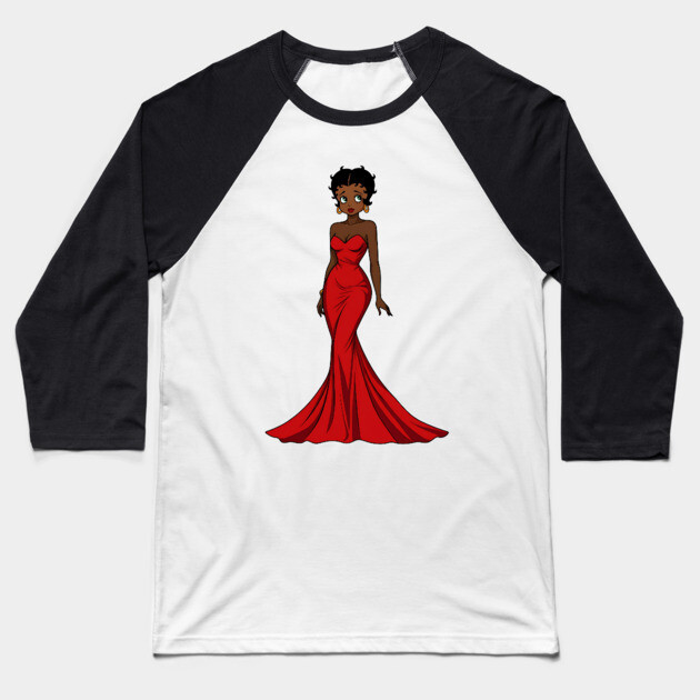 Black Betty Boop Evening Dress Baseball T-Shirt by UrbanLifeApparel