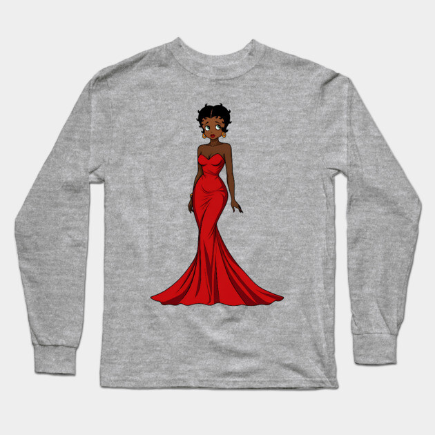 Black Betty Boop Evening Dress Long Sleeve T-Shirt by UrbanLifeApparel