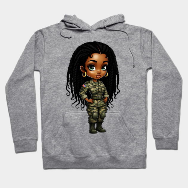 Black Military Woman Hoodie by UrbanLifeApparel