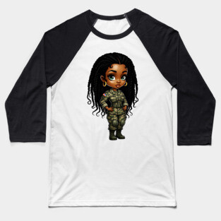 Black Military Woman Baseball T-Shirt