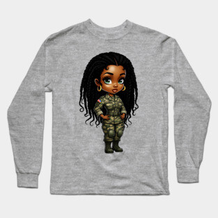Black Military Woman Long Sleeve T-Shirt
