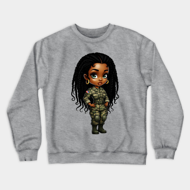 Black Military Woman Crewneck Sweatshirt by UrbanLifeApparel