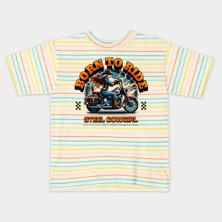 Steel Cowgirl Born to Ride - Biker Spirit Design Kids T-Shirt