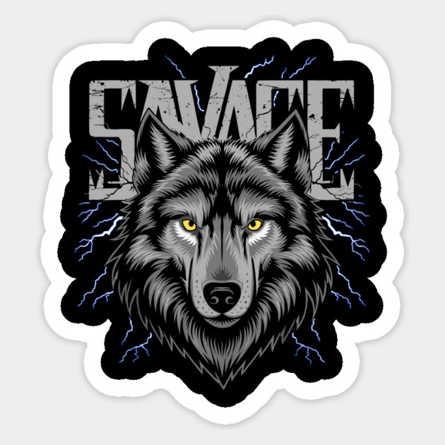 Electric Savage Wolf Head Design Sticker by Designed By Marty