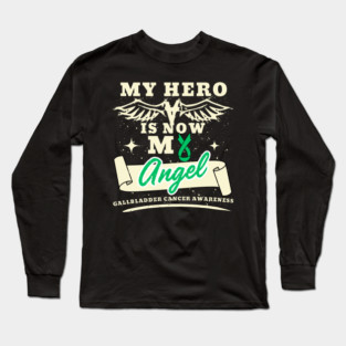 Retro Vintage My Hero Is Now My Angel Awareness Gift For Gallbladder Cancer Warrior Fighter, Squamous-Cell Carcinoma Long Sleeve T-Shirt