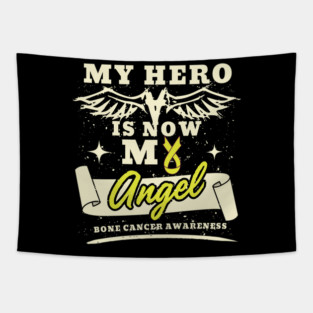 Retro Vintage My Hero Is Now My Angel Awareness Gift For Bone Cancer, Osteosarcoma Warrior Fighter Survivor, Non-Ossifying Fibroma Tapestry