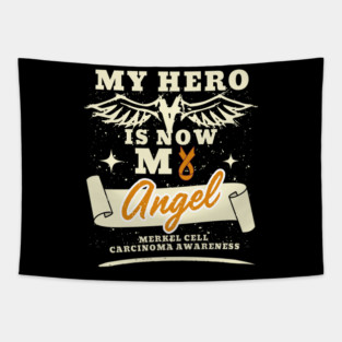 Retro Vintage My Hero Is Now My Angel Awareness Gift For Merkel Cell Carcinoma Warrior Fighter, Skin Cancer, Rare Skin Cancer, Trabecular Cancer Tapestry