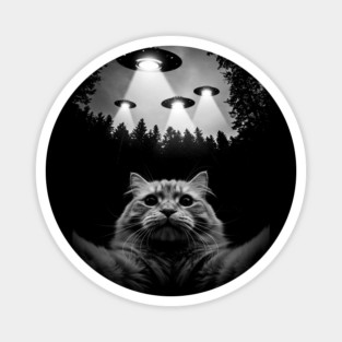 Selfie of Funny Cat and Aliens UFO 4 Magnet