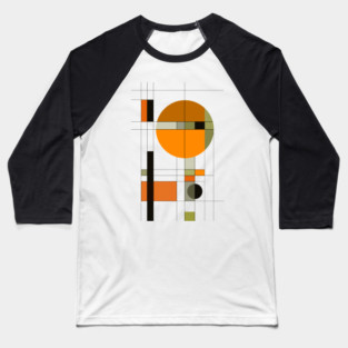 Mid Century Modern Geometric Abstract Shapes Orange and Green Retro Design Minimalist Bauhaus Style Baseball T-Shirt