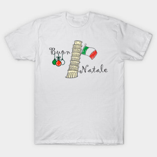 Buon Natale Christmas Italian Flag and Tower of Pisa T-Shirt