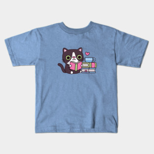 Cute Tuxedo Cat Loves Reading Books Kids T-Shirt