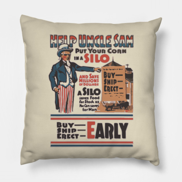 Build a Silo for the Nation - WWI Propaganda Poster Pillow by TuncGK