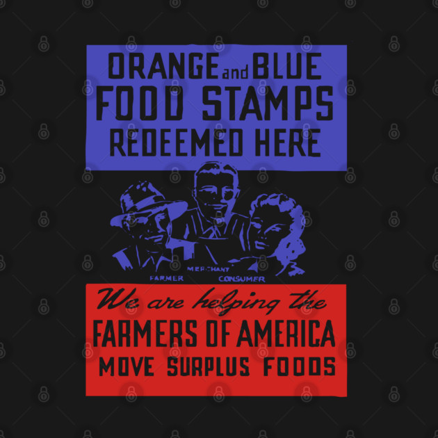 Orange and Blue Food Stamps - Vintage Farmers of America Poster by TuncGK