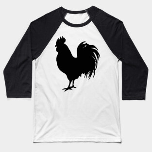 Black Rooster Silhouette Baseball T-Shirt
