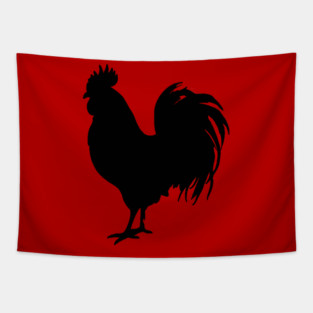 Black Rooster Silhouette Tapestry