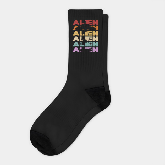 Alien - Retro Vintage Silhouette Design - Gift for UFO Enthusiasts Socks by TuncGK