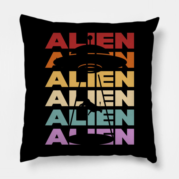 Alien - Retro Vintage Silhouette Design - Gift for UFO Enthusiasts Pillow by TuncGK