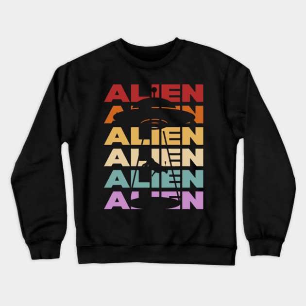 Alien - Retro Vintage Silhouette Design - Gift for UFO Enthusiasts Crewneck Sweatshirt by TuncGK