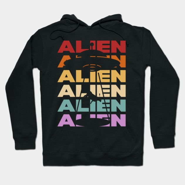 Alien - Retro Vintage Silhouette Design - Gift for UFO Enthusiasts Hoodie by TuncGK