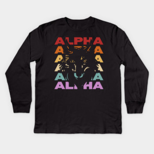 Alpha Wolf - Retro Vintage Style Pastel Design Kids Long Sleeve T-Shirt