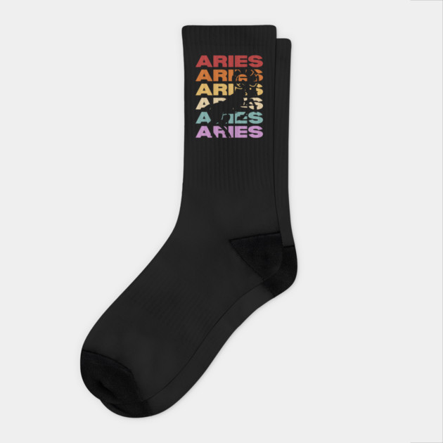Aries Zodiac - Retro Vintage Pastel Typography - Birthday Gift Socks by TuncGK