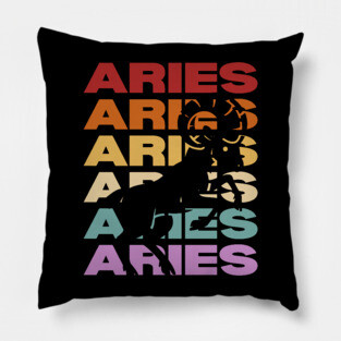 Aries Zodiac - Retro Vintage Pastel Typography - Birthday Gift Pillow