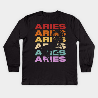 Aries Zodiac - Retro Vintage Pastel Typography - Birthday Gift Kids Long Sleeve T-Shirt