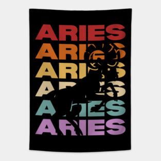 Aries Zodiac - Retro Vintage Pastel Typography - Birthday Gift Tapestry