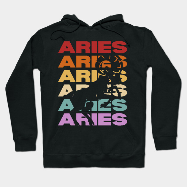 Aries Zodiac - Retro Vintage Pastel Typography - Birthday Gift Hoodie by TuncGK