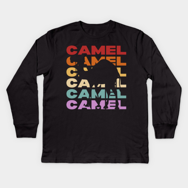 Desert Camel - Vintage Retro Pastel Typography Art Kids Long Sleeve T-Shirt by TuncGK