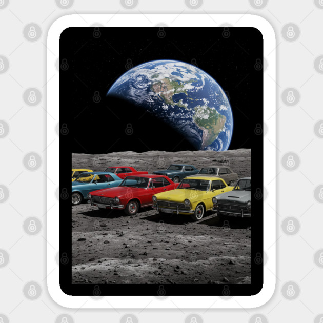 Cars on the Moon Sticker by Megadorim