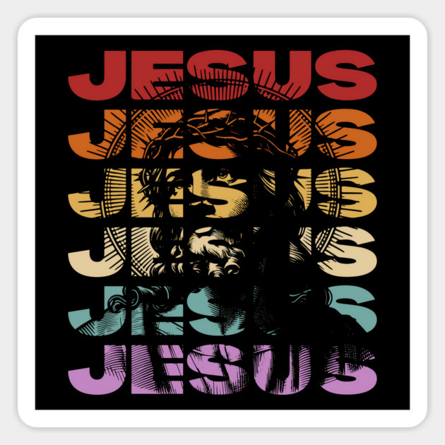 Jesus - Vintage Retro Sunset Typography - Christian Gift Magnet by TuncGK