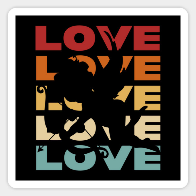 Love - Vintage Retro Sunset Typography - Girlfriend Gift Magnet by TuncGK