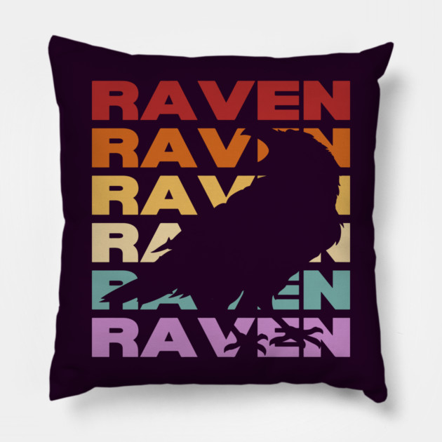Raven - Vintage Retro Sunset Typography - Cool & Poetic Pillow by TuncGK