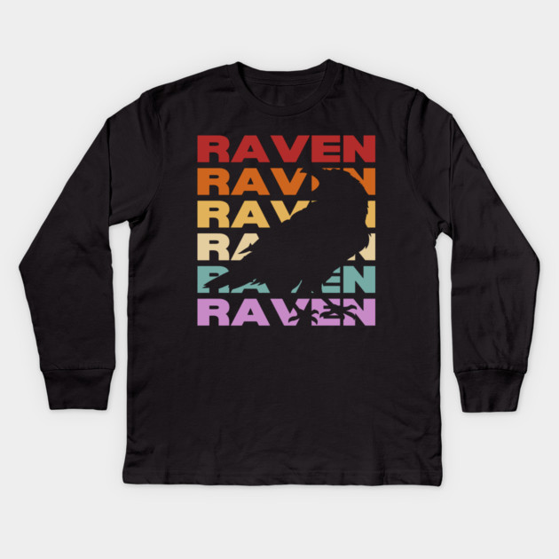 Raven - Vintage Retro Sunset Typography - Cool & Poetic Kids Long Sleeve T-Shirt by TuncGK