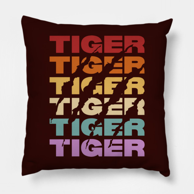 Tiger - Vintage Retro Sunset Typography - Wildlife Lovers Pillow by TuncGK