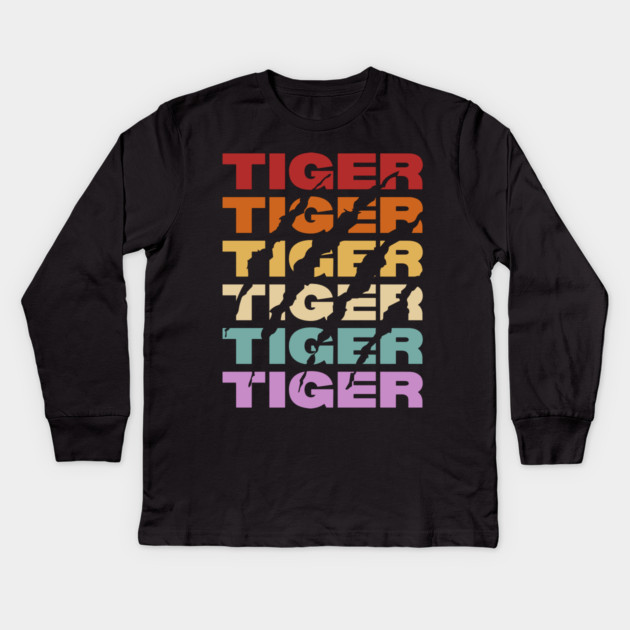 Tiger - Vintage Retro Sunset Typography - Wildlife Lovers Kids Long Sleeve T-Shirt by TuncGK