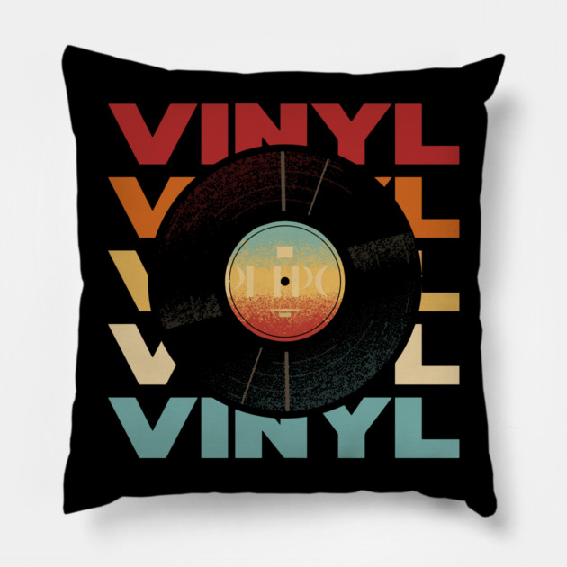 Vinyl - Vintage Retro Sunset Typography - Music Lovers Pillow by TuncGK