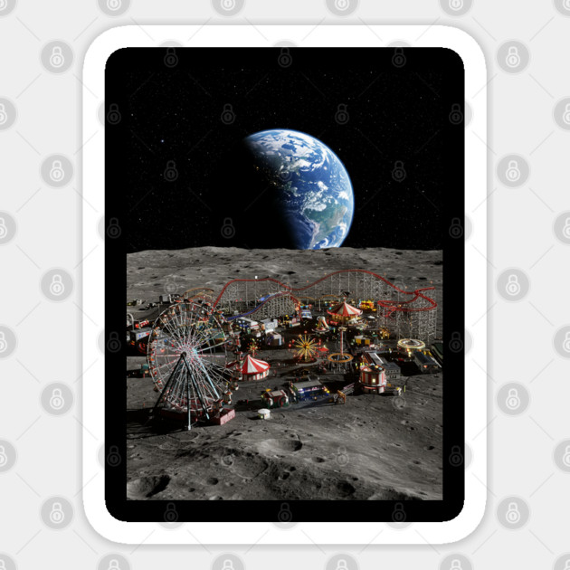 Have Fun in an Amusement Park on the Moon Sticker by Megadorim