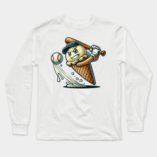 Baseball Ice Cream Cone Funny Sports Long Sleeve T-Shirt