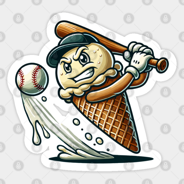 Baseball Ice Cream Cone Funny Sports Sticker by JessArty