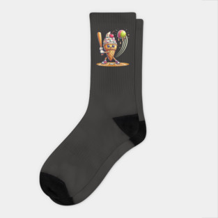 Funny Baseball Ice Cream Cone Sports Socks