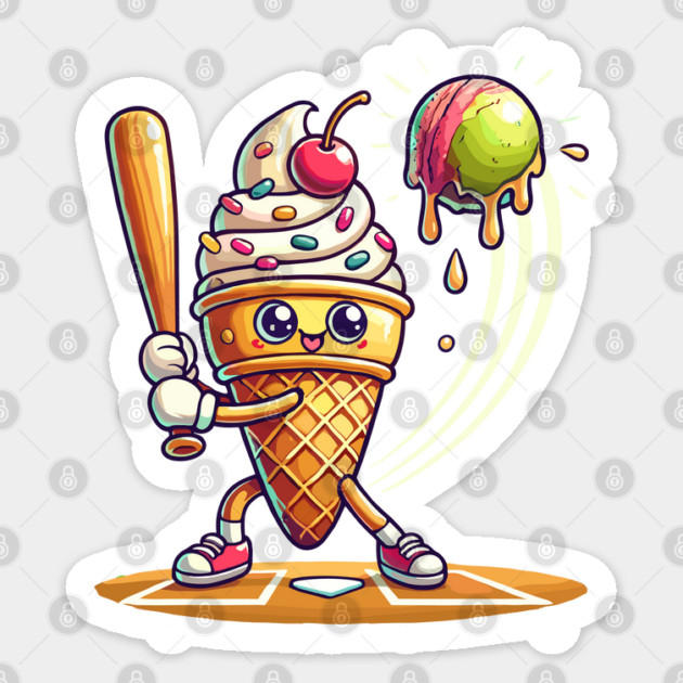 Funny Baseball Ice Cream Cone Sports Sticker by JessArty