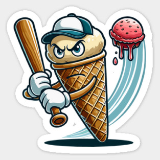 Funny Baseball Ice Cream Cone Sticker