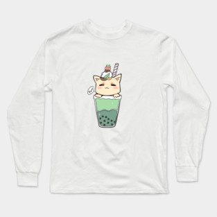 Boba tea kitten Long Sleeve T-Shirt