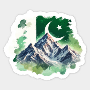 K2 Karakoram Mountain Range Watercolor Art with Pakistani Flag 4 Sticker