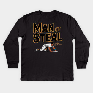 Rickey Henderson Man of Steal Baseball Legend Tribute Kids Long Sleeve T-Shirt